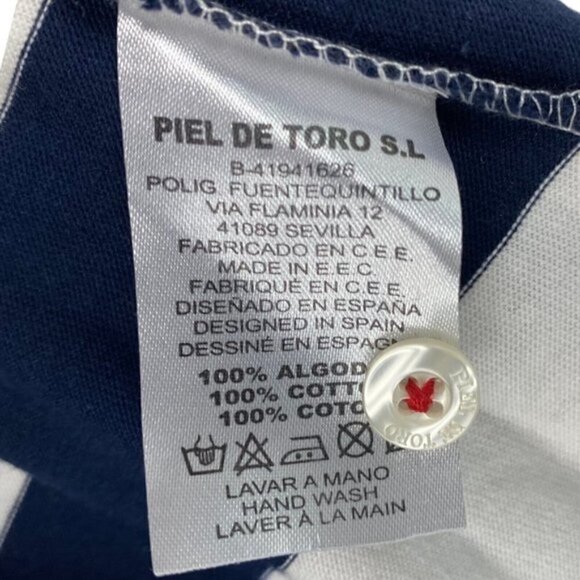 Piel de Toro Men's Navy Blue White Striped Short Sleeve Polo Sz S - Picture 11 of 11